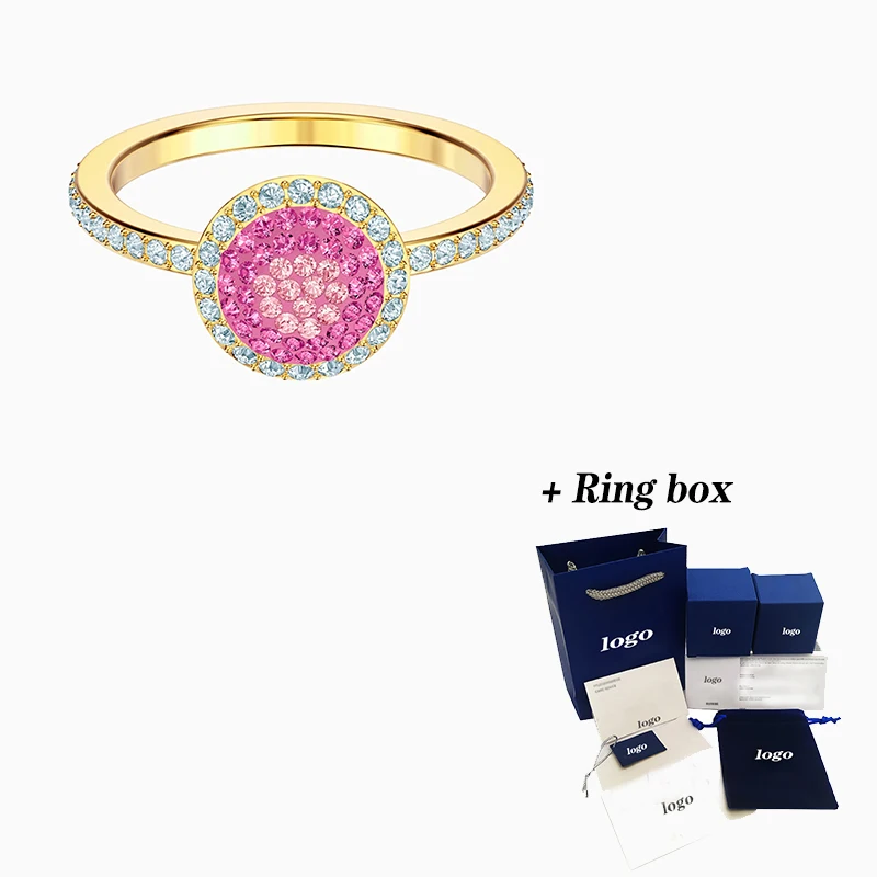 

Fashion Jewelry SWA New NO REGRETS RING Gold Fresh Round Outline Pattern Crystal Female Engagement Ring Elegant Romantic Gift