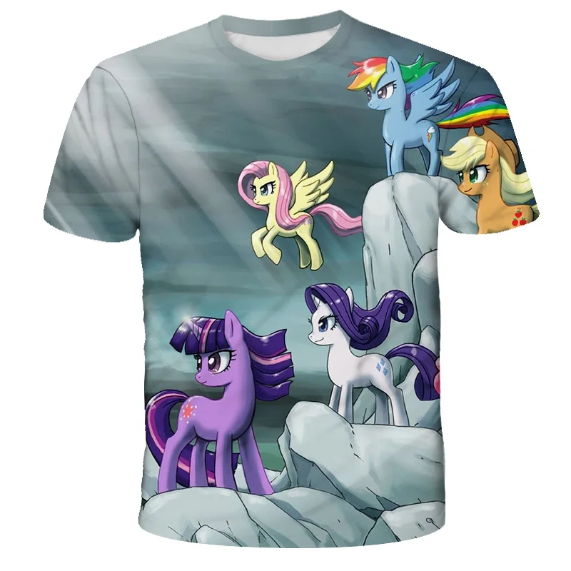 Футболки с забавным принтом My Little Pony модные топы для маленьких девочек