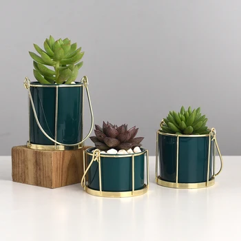 

Nordic Geometric Ceramics Iron Gold Flower Vase Hand-held Flowerpot Home Wedding Decoration Tool For Succulents Plant
