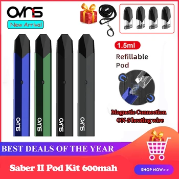 

OVNS Saber II Pod Kit 600mah Vape Pen with 1.5ml Capacity Cartridge Pod 1.4ohm dual ON-S cotton Coil Ariflow Control vs OVNS W01