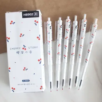 

6pcs 0.38mm Cute Cherry Gel Pen Novelty Press Black Ink Signature Neutral Pens for Kids School Office Supply