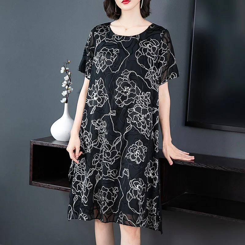 

Middle-aged Dress Women's Printed Summer Wear 2019 New Style Kuotaitai Elegant Large Size Chubby Size Mulberry Silk Skirt