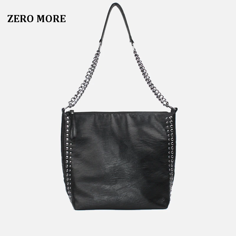

Tote Women Bag 2019 New Messenger Handbag Rivet Chain Strap Decoration Shoulder Bag Soft Leather Large Capacity Bag