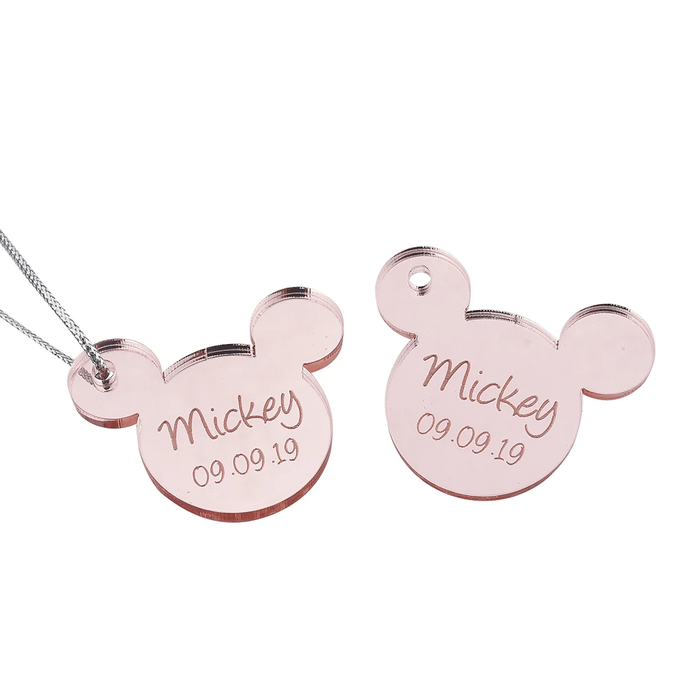 10 шт. персонализированные гравированное зеркало Микки Маус надписи имя карты метки ребенок душ украшение для вечеринки в день рождения 40 мм логотип - Цвет: Style3 Pink