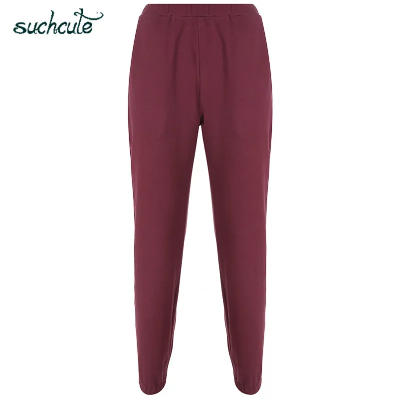 SUCHCUTE/Хлопковые женские брюки с эластичной резинкой на талии; теплые однотонные спортивные брюки; сезон осень-зима; коллекция года; уличная одежда; женские брюки - Цвет: Красный