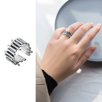 

Mocanie Retro Irregular Stick Opening Ring for Women 925 Sterling Silver Adjustable Punk Style Finger Ring Fine Jewelry Bijoux