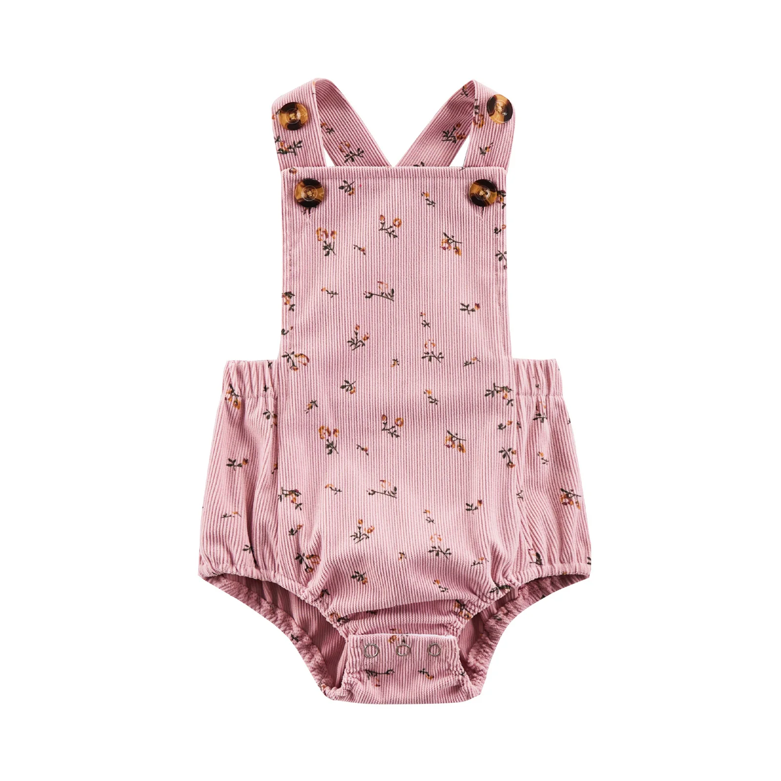 Lovely Baby Girls Printed Romper, Sleeveless Square Neck Buttoned Suspender Elastic Waist Jumpsuit Triangle Crotch Baby Bodysuits classic Baby Rompers