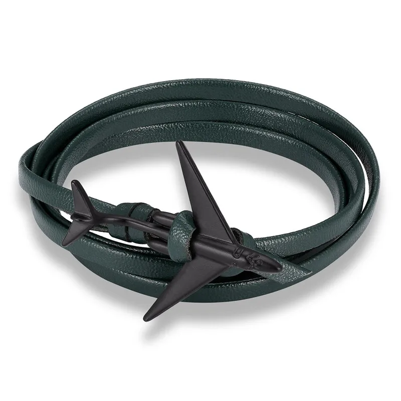 Black Green MKENDN, новинка, браслет с якорем, с подвеской, многослойный веревочный кожаный браслет для мужчин и женщин, в морском стиле, с металлическими спортивными крючками - Окраска металла: Black Green