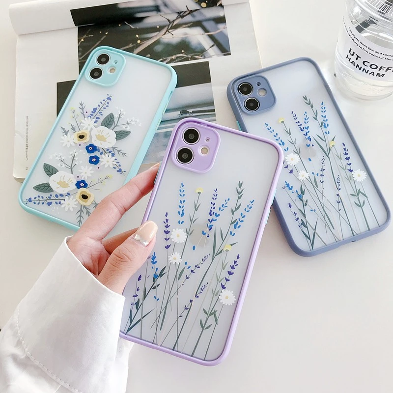 phone cases for iphone 7 Flower Camera Lens Hard Protector Phone Case For iPhone 12 11 Pro Max X Xs Max XR 6 8 7 Plus SE 2020 Shockproof Clear Cover iphone 6s phone case