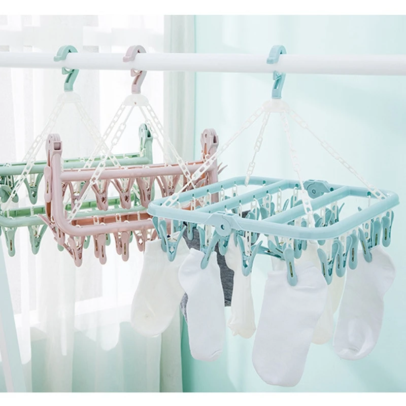 32 Clips Folding Clothes dryer Hanger Children Adults Clothes Dryer Windproof Socks Underwear Plastic Drying Rack 6