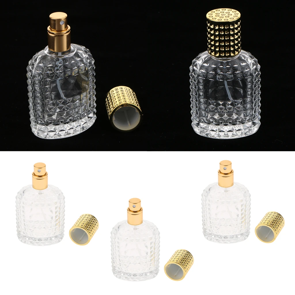 3pcs Pineapple Portable Glass Perfume Bottle With Spray Empty Refillable Bottles Gold 50ml