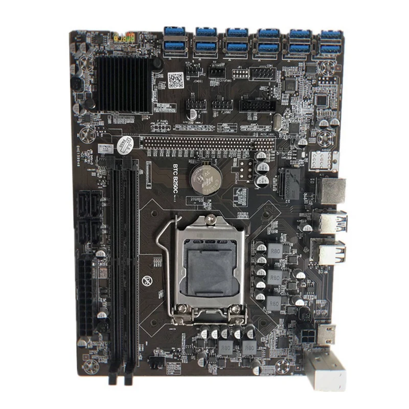 budget gaming pc motherboard B250C BTC Mining Motherboard with G3930 CPU+Fan+SATA Cable+Switch Cable 12*PCIE to USB3.0 GPU Slot Support DDR4 DIMM RAM cheap motherboard for pc