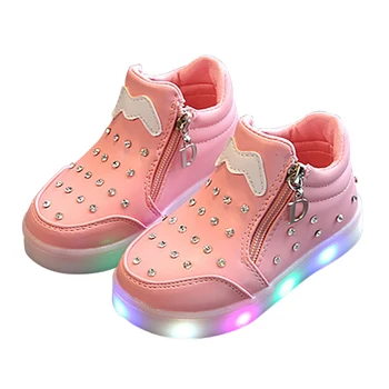 

Girls Soft Bottom Cartoon Diamond Casual Anti Slip UV Luminous Baby Kids Sports