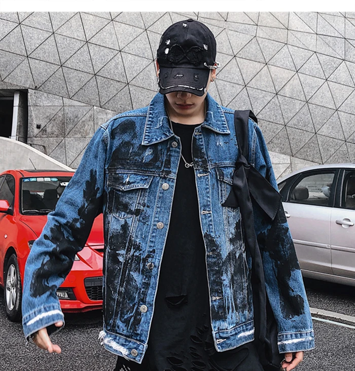AELFRIC Ink Tree напечатаны мужские джинсовые пальто Осень Harajuku Хип Хоп куртки модная повседневная мужская верхняя одежда уличная одежда с длинным рукавом