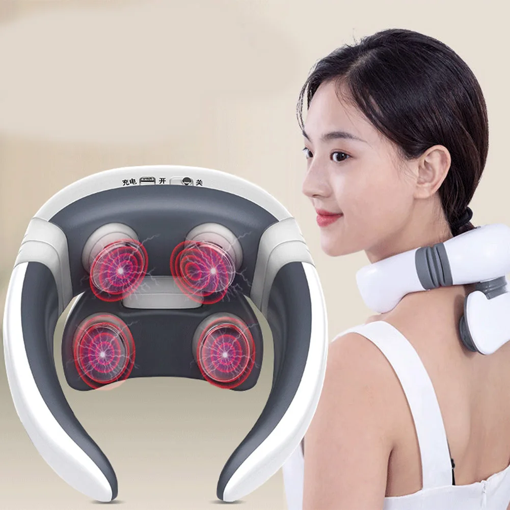 Smart 4D Magnetic Pulse Heated Electric Shoulder and Neck Cervical Massager Pain Relief Tool Health Care Relaxation Machine