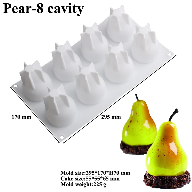 8/15 Holes Pear Shape Silicone Cake Mold Mousse Dessert Mould Fruit Ice Cream Chocolate Pastry Molds Bakeware Tool