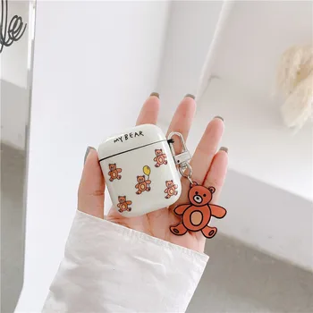 

Label Korea Bear Bluetooth Headset Silicone Case for Airpods 1 2 Air Pods Pro Wireless Charging Cover Headphones Case Keychain