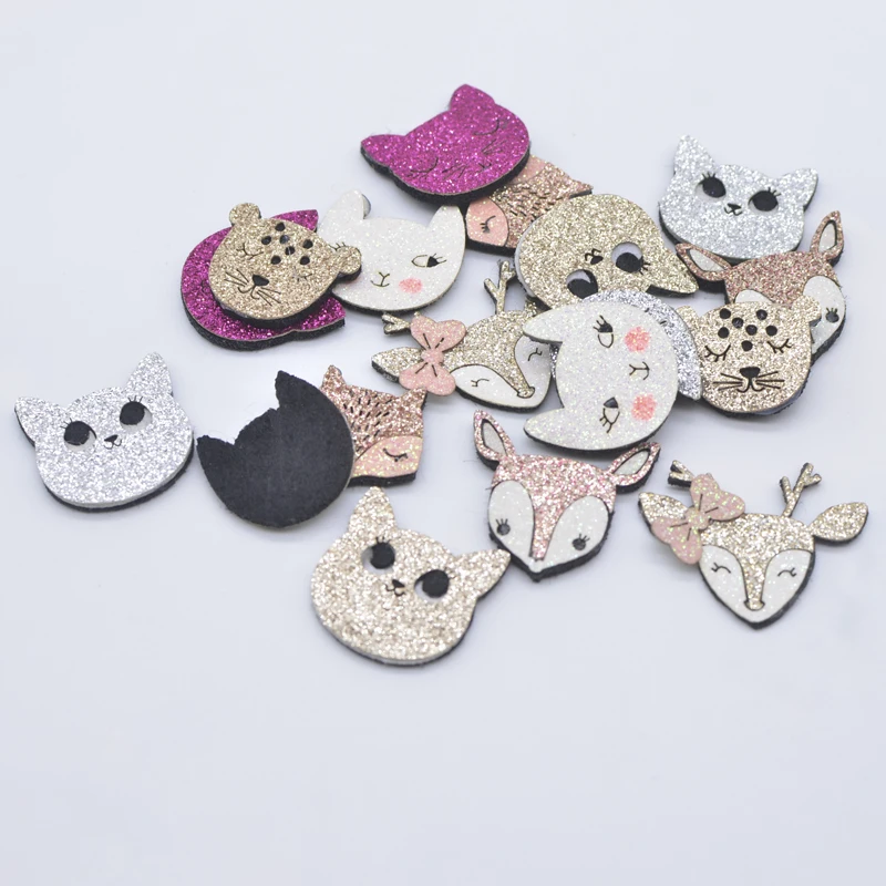 10Pcs Cartoon Animal Fox Cat Leopard Deer Applique for DIY Clothes Hat Shoes Decor Patches Headwear Hair Clips Bow Accessories