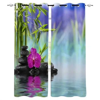 

Rose Flowers Stone Black Green Bamboo Plants Modern Luxury Curtains Living Room Bathroom Kitchen Curtains Household Products