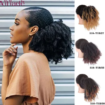 

8inch Short Kinky Curly Synthetic Hair Bun Drawstring Ponytail Afro Puff Chignon Hair pieces For Women Updo Clip Hair Extension