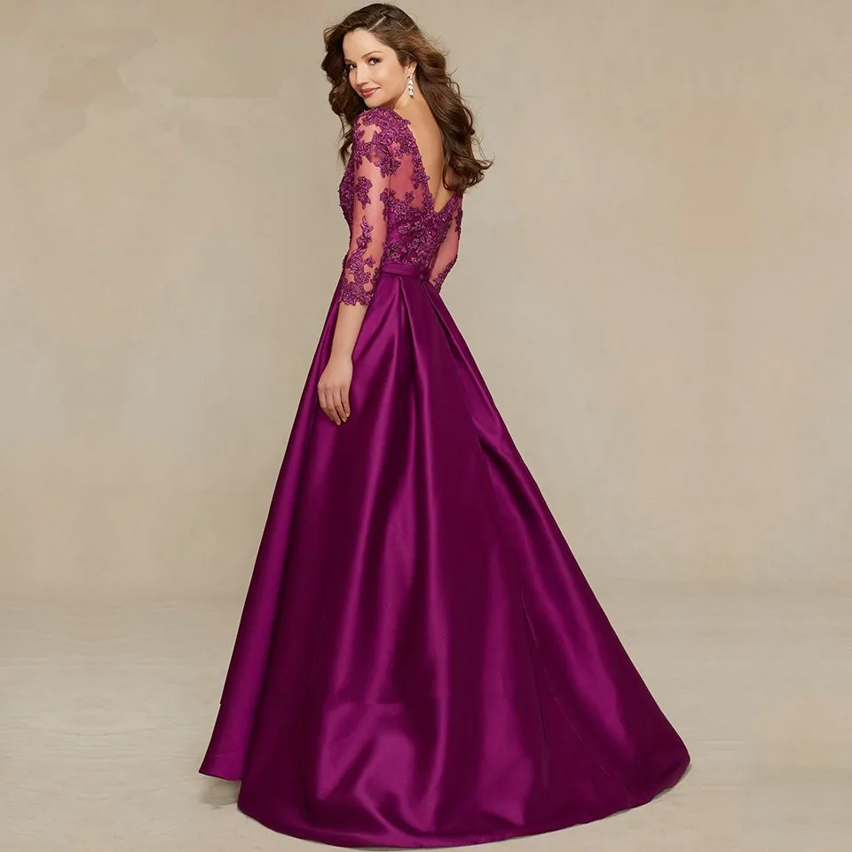 Vestido de Festa Longo Фиолетовое Женское официальное длинное вечернее кружевное платье с рукавами 3/4 и v-образным вырезом, платье для выпускного вечера, платья для мамы невесты