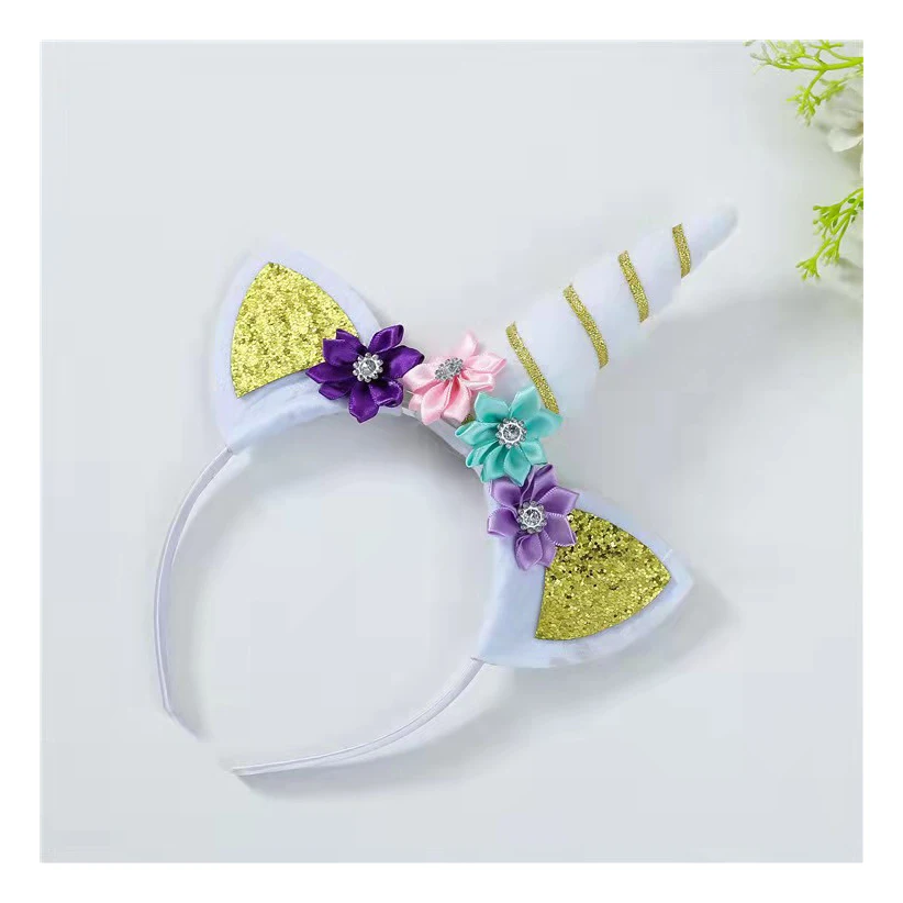 

Glitter Flowers Unicorn Hairbands Girls Headwear Children Headdress Elastic Band Hair Children Hair Accessories Halloween Gifts