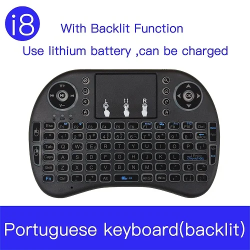 Use Lithium battery I8 португальский с подсветкой 2,4G мини беспроводная клавиатура с сенсорной панелью мышь для Google Android tv Box, мини ПК, ноутбук - Цвет: Use Lithium battery