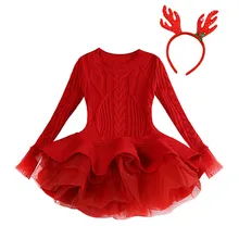 ARLONEET/Рождественский свитер с Санта Клаусом для маленьких девочек вязаное платье принцессы «кроше» платье для малышей+ повязка на голову; вечерние платья; CN05