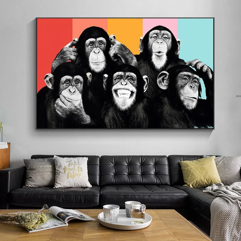 Веселых обезьянок Арт холст Плакаты и принты Животные Wall Art абстрактные картины