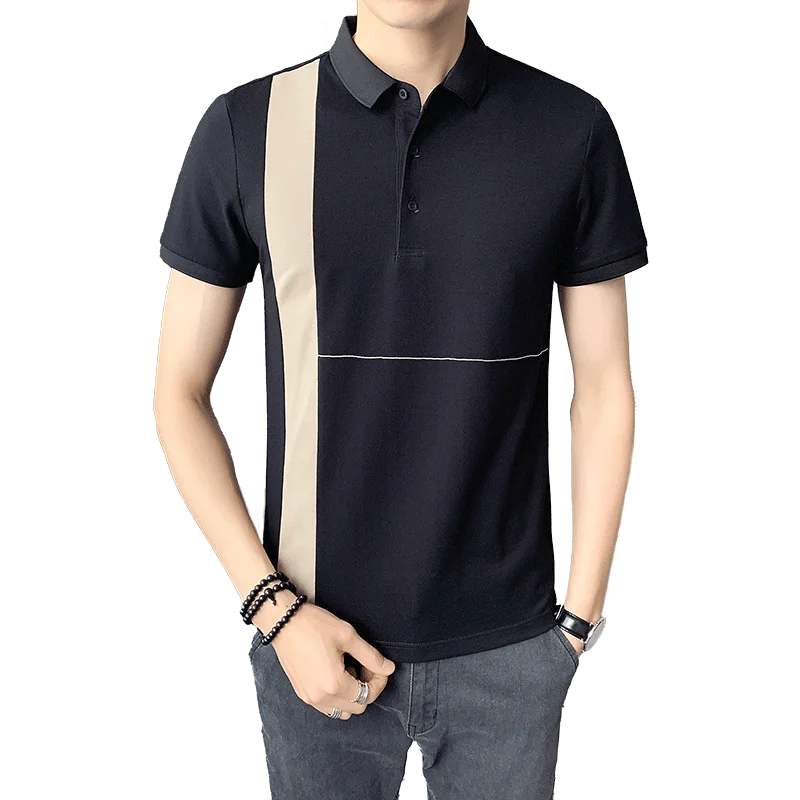 

2021 summer new fashion color matching men's Korean style slim handsome short-sleeved POLO shirt
