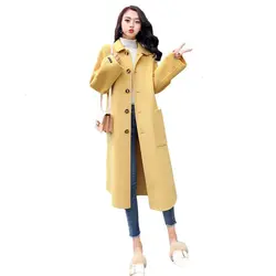 Зимнее женское однобортное пальто с длинными рукавами и большими карманами, минималистичное женское элегантное винтажное длинное пальто