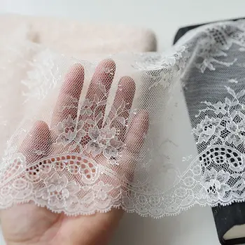 

1meter/pack 19.5cm Good Quality Light Skin Color Bilateral Embroider Tulle Lace Fabric Sewing Trim Dress Accessories X497