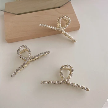 

New Fashion Women Hair Claws Hair Crab Clamp Hairgrip Pearl Decoration Matte Metal Hair Clip Claw Hairdressing Tool Hair Accesso