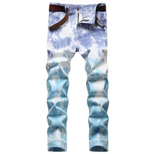 Pantalones vaqueros elásticos Tie dye Street Fashion para hombre, jeans elásticos de Hip Hop, jeans ajustados para monopatín, ropa de calle