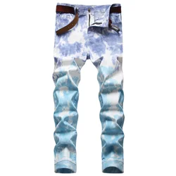 Pantalones vaqueros elásticos Tie dye Street Fashion para hombre, jeans elásticos de Hip Hop, jeans ajustados para monopatín, ropa de calle
