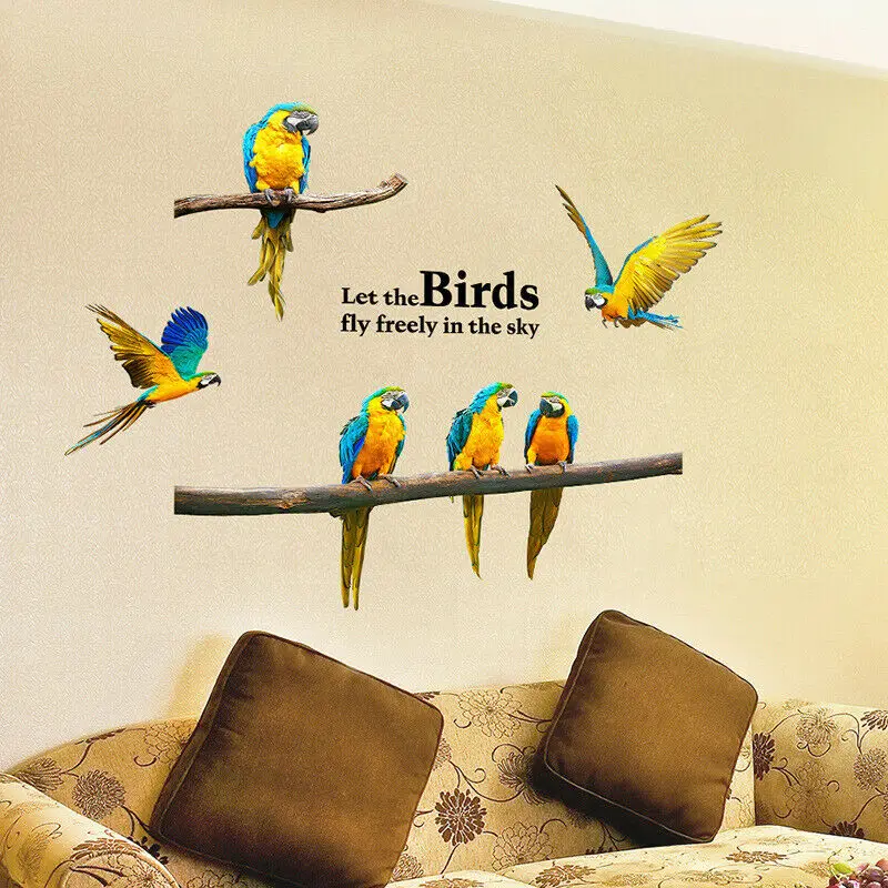 Removable Flying Parrots Wall Sticker New Waterproof PVC Birds Animals Pattern Wall Stickers Decal Art Home Room Decorations Hot