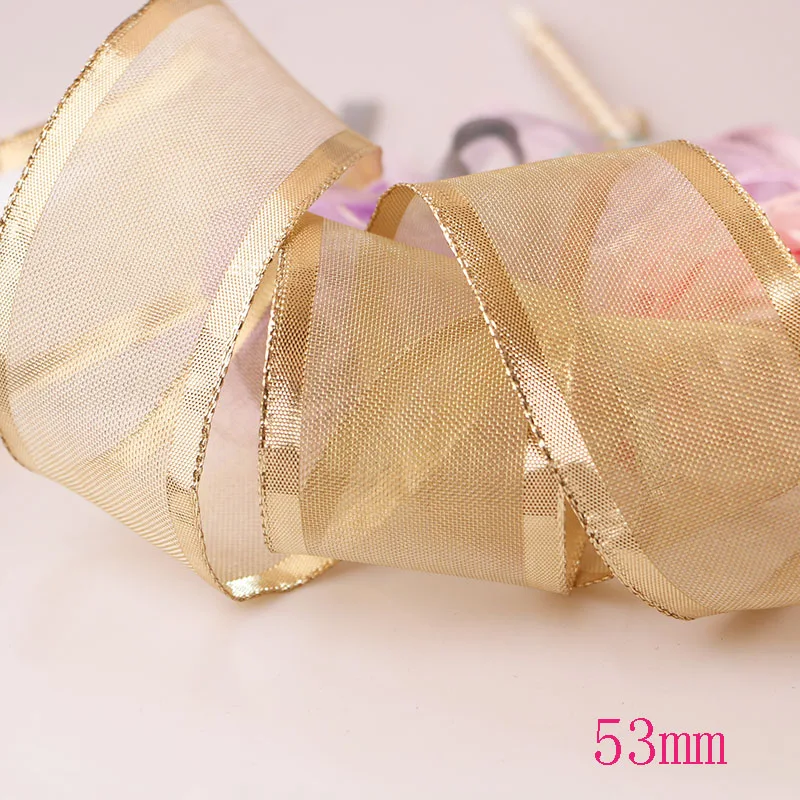 53mm2yard Аксессуары для творчества, лента с проволочным краем, Жесткая сетка, лента, Золотая и Серебряная лента, декоративная подарочная коробка с деревом, упаковка с бантом - Цвет: 53mm2yard
