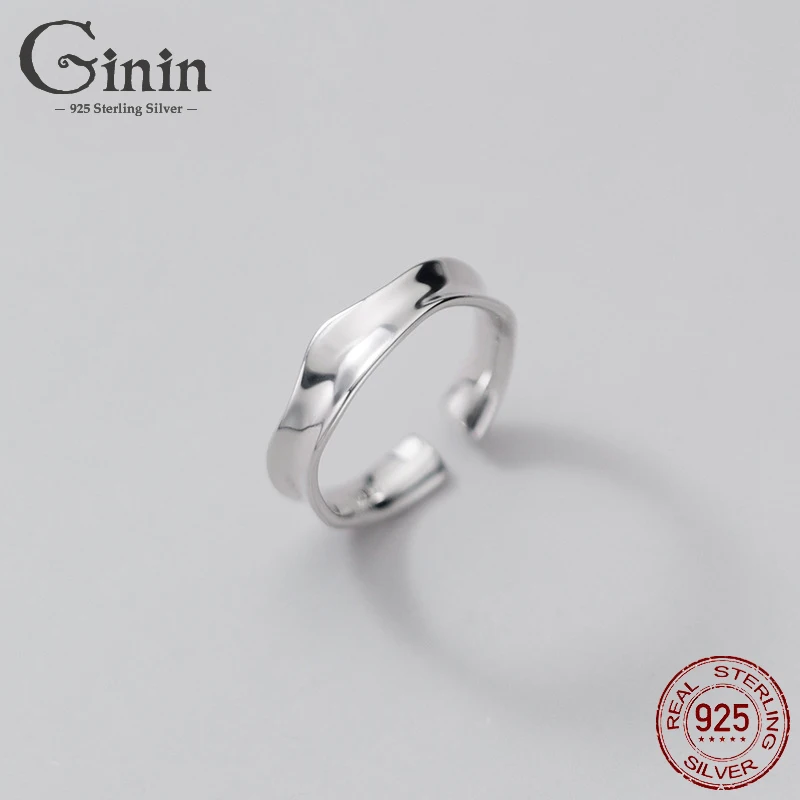 

Ginin Irregular Concave Pleated 925 Sterling Silver Ring for Women Man French Simplicity Cool Wave Glossy Trendy Finger Jewelry