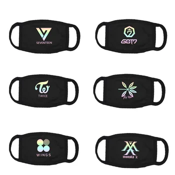 

1 Pcs Kpop EXO WINGS GOT7 MONSTA X SEVENTEEN Wanna One TWICE Laser Mask Personality Black White Men Women Spring and Autumn