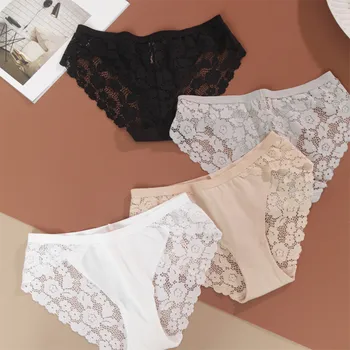 

Fashion Low-Waist Sexy Panty For Women Transparent See Through Floral Lace Panties Briefs Strings Underwear Underpants Drop Ship