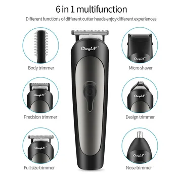 

6 IN 1 Professional Hair Trimmer Clipper Men Beard Nose Hair Cutting Machine Electric USB Rechargeable Powerful Haircut Cordless