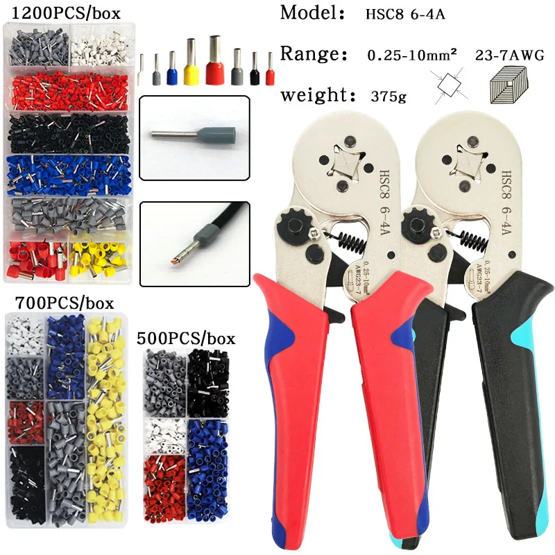 

HSC8 6-4 Tubular Terminal Crimping Pliers0.25-10mmÂ²ï¼Œ23-7AWG Manual High-Precision Crimping Pliers Tool Kit