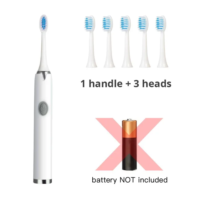 Ultrasonic Electric Toothbrush Wireless Charging for Adult IPX7 Waterproof Replacement Heads Whitening Teeth Timer Smart Brush 6 Heads WH Battery