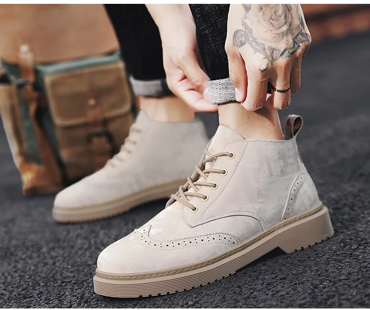 Boots Men Boots Leather Ankle Lace up Bullock Military boots Outdoor work Light fashion Moto Black Boots