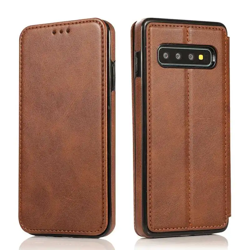 Brown Кожаный чехол-кошелек для samsung Galaxy S10 S9 S8 Plus, Простой PU Слот для карт, держатель-подставка, флип-чехол для samsung Galaxy Note 9 8, сумка - Цвет: Brown