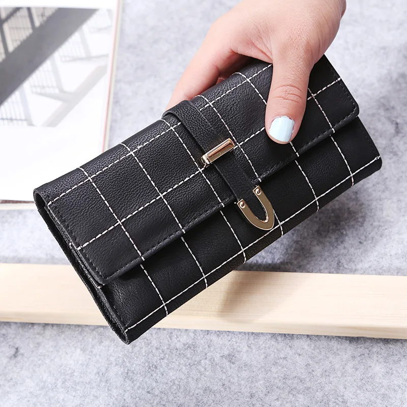 

New ladies long wallet Japanese and Korean version of simple mobile phone bag female bag buckle leather multi-card pocket bag