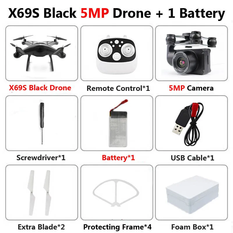 X69S Профессиональный беспилотник с вращающейся камерой ESC 4K HD WiFi FPV высота удерживает широкий угол RC Квадрокоптер Вертолет игрушка VS XY4 E58 - Цвет: Black 5MP 1B Foam