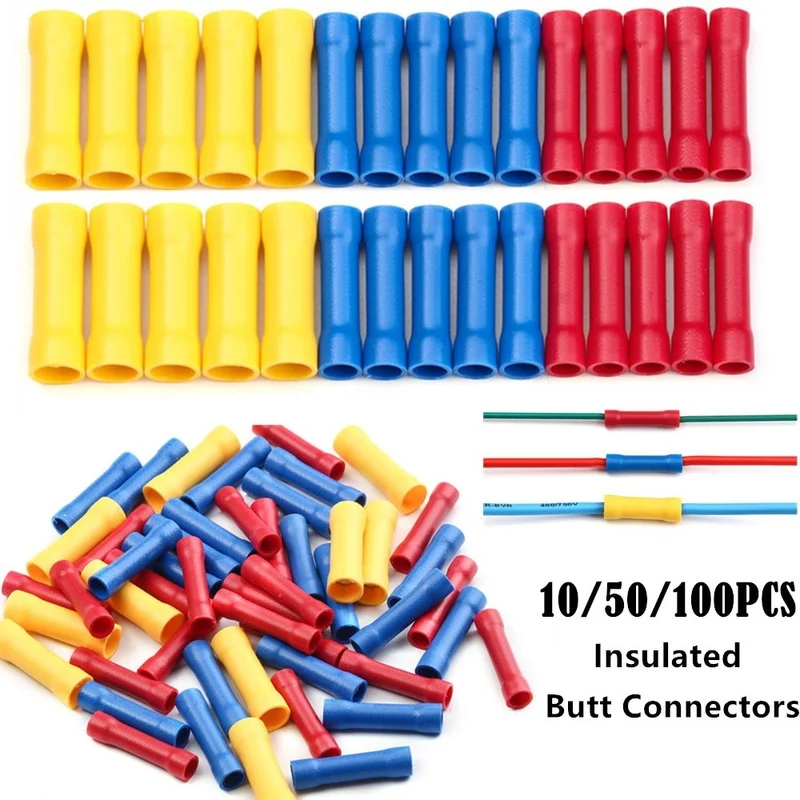10/50/100pcs Assorted Insulated Crimp Terminals Electrical Wire Cable Butt Connectors Crimping Terminal BV1.25 BV2.5 BV5.5 | Обустройство