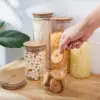 Glass Food Storage Containers Set,Airtight Food Jars with Bamboo Wooden Lids  Kitchen Canisters For Sugar Candy Cookie 4