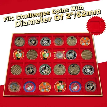 

24 Grids Coin Display Tray Penny Storage Case for Cardboard Coin Holders Flips Currency Coins Boxes Red